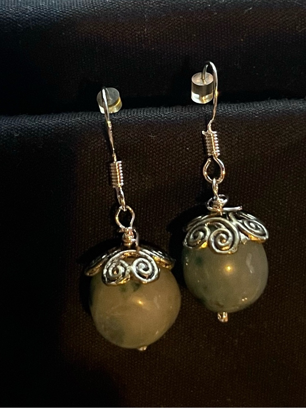 Silver and Green tree-moss gemstone Drop Earrings - Women Jewelry